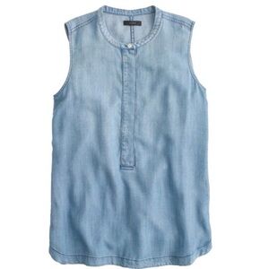 J Crew Drapey Chambray Sleeveless Popover Shirt Light Blue Wash Size 8